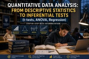 Quantitative Data Analysis: From Descriptive Statistics to Inferential Tests (t-tests, ANOVA, Regression) – Step-by-Step with Interpretation